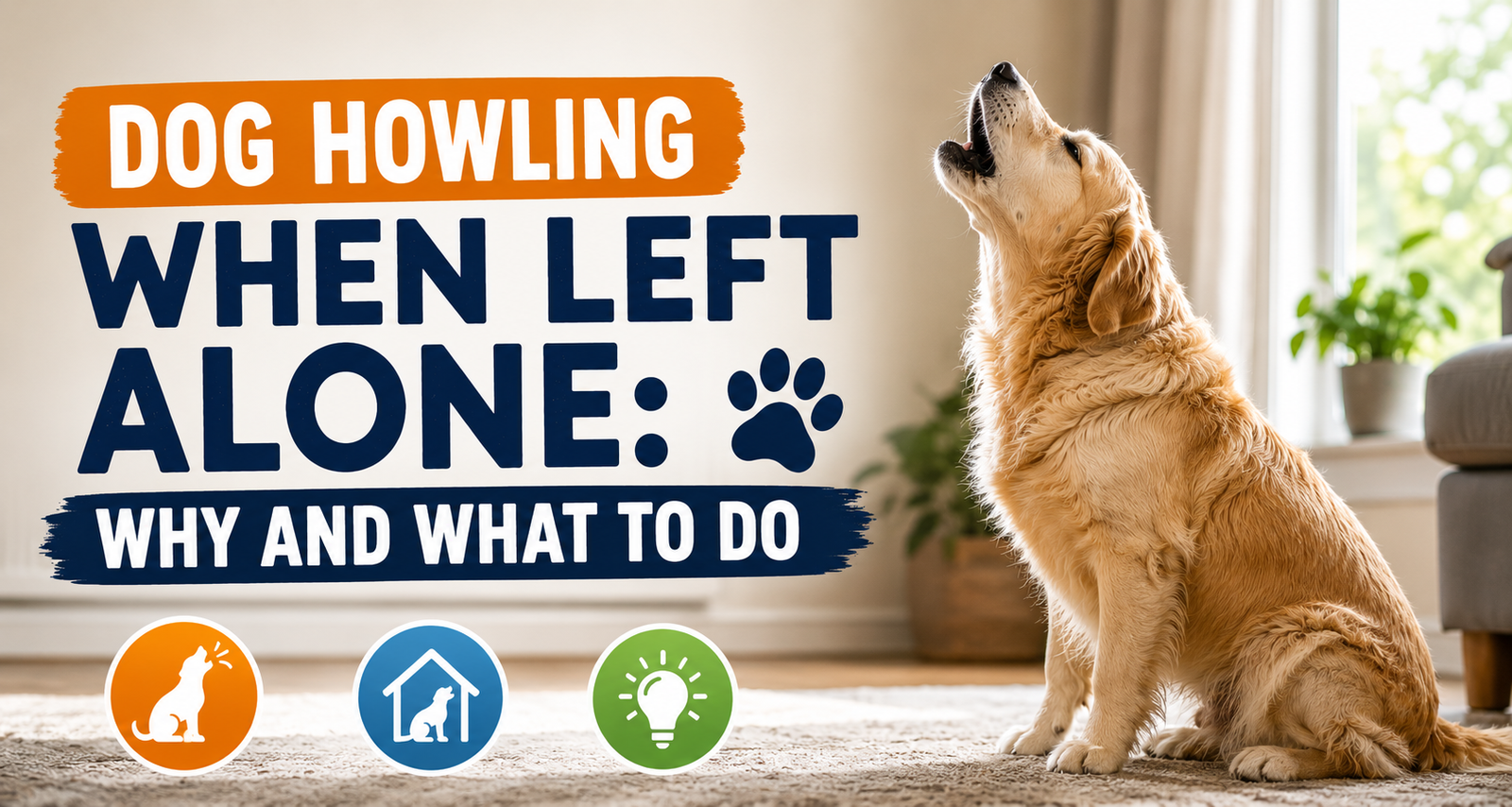Dog howling when left alone at home due to separation anxiety, loneliness, or environmental triggers.