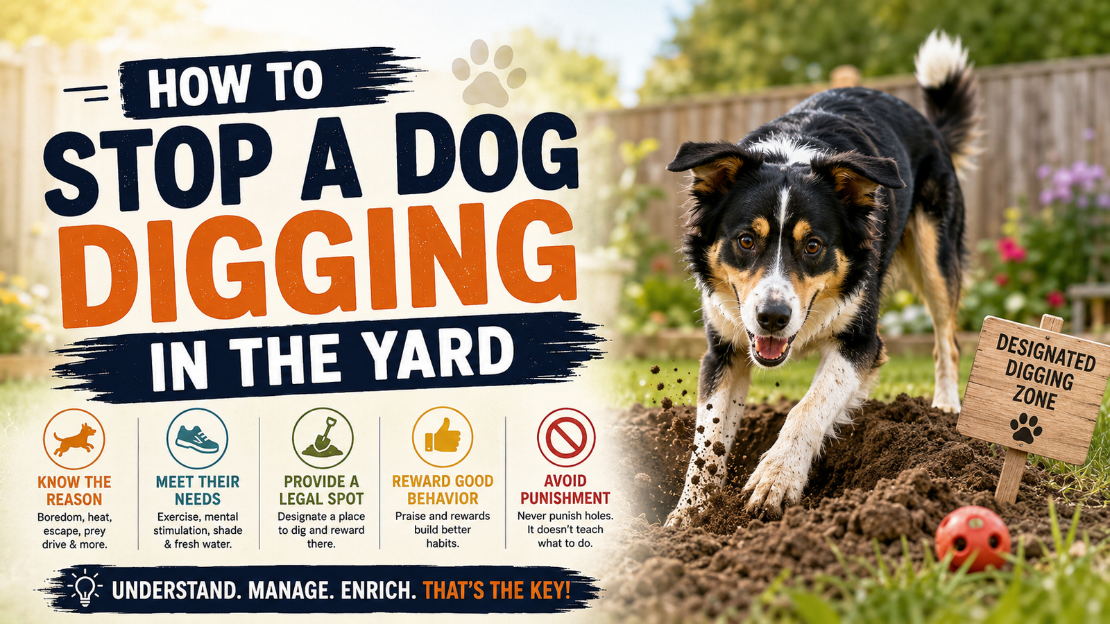 Dog digging a large hole in the yard due to boredom, instinct, or excess energy, demonstrating common lawn-digging behavior in dogs.