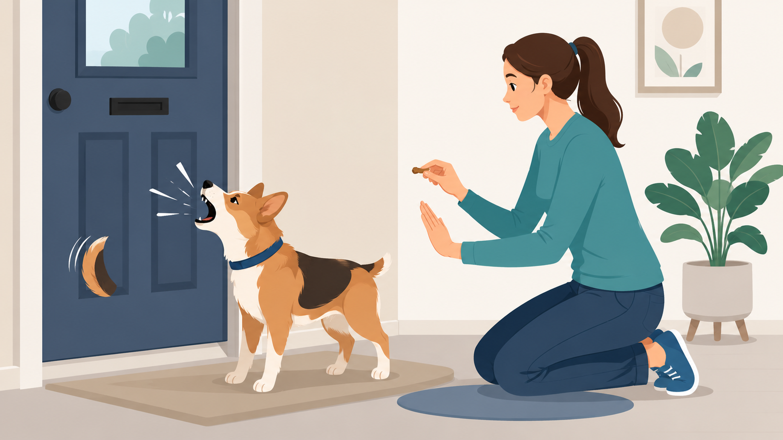 Dog barking near the front door during positive reinforcement training