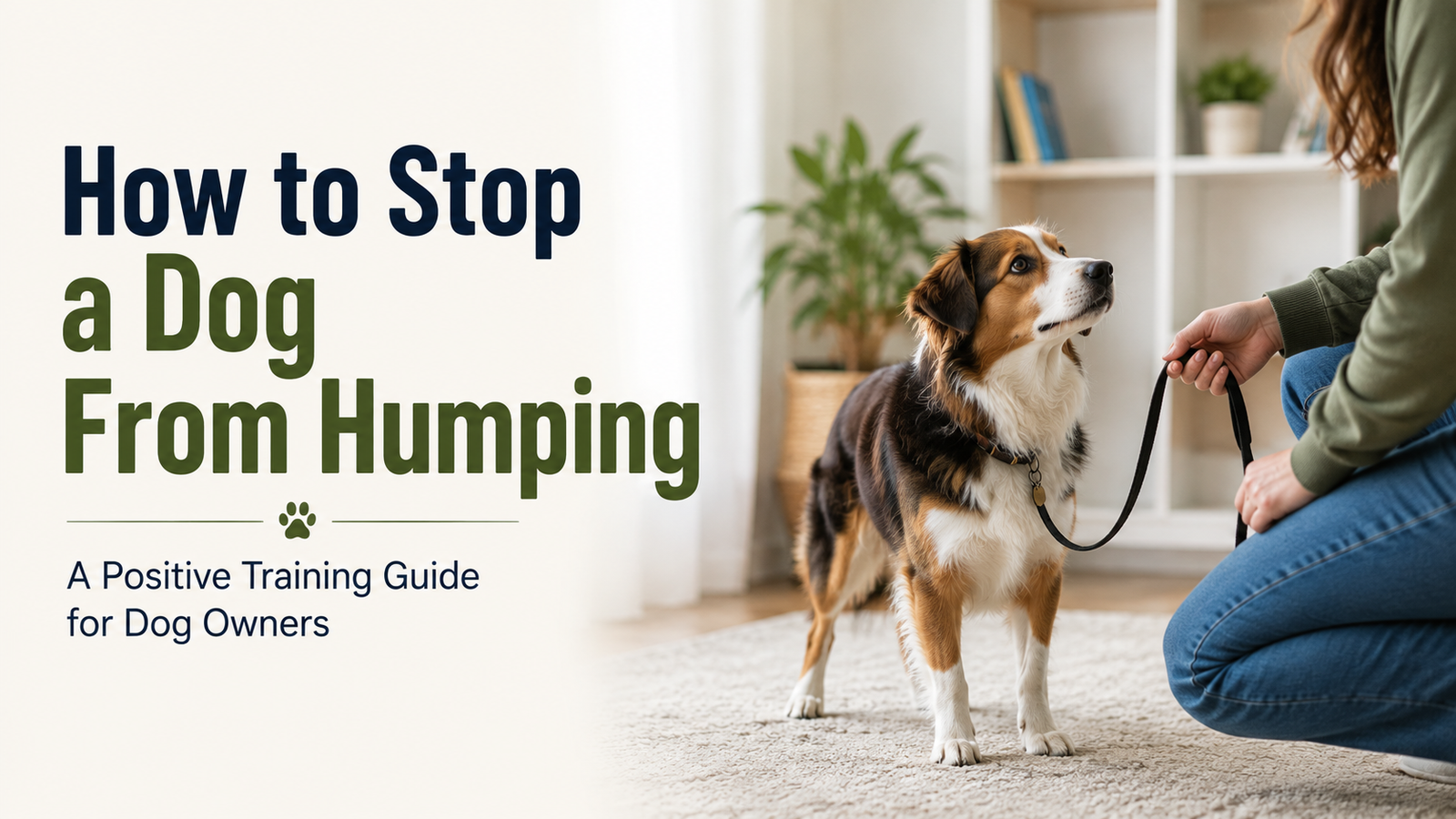 Dog humping a person during an excited interaction, illustrating a common canine behavior often linked to overarousal, stress, or attention-seeking.