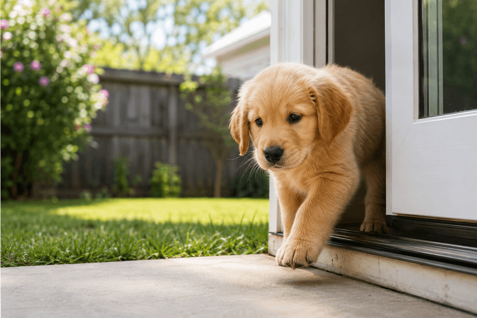 Puppy safely experiencing the outdoors while being carried before completing its vaccination series, with no contact with potentially contaminated ground.